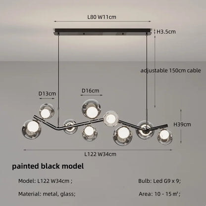 Decorbites™ Glasgloben Schwarz LED Hängelampe Kronleuchter – Nordischer Stil Esszimmer Dekoration