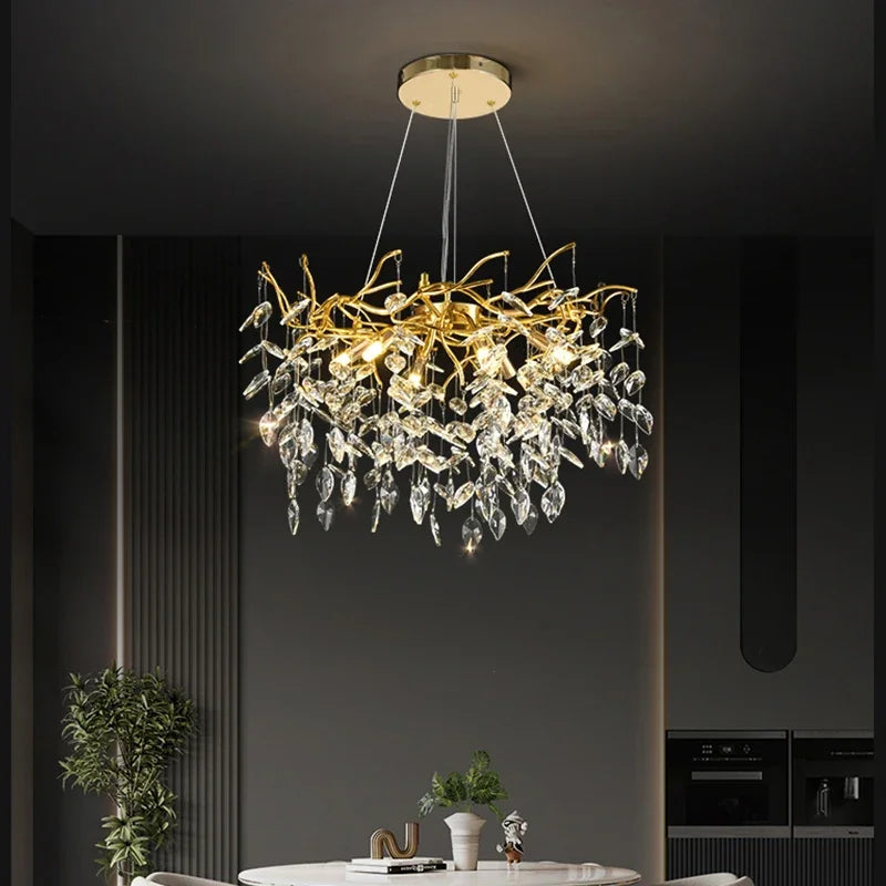 Decorbites™ Goldener Ast-Deckenkronleuchter aus Kristall – Luxuriöse Innenbeleuchtung