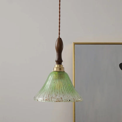 DecorBites™ LED Wood Walnut & Green Glass Pendant Light - Nordic Modern Style