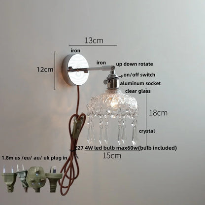 DecorBites™ Crystal Iron LED Wall Light Modern Bedside Lamp Clear Glass Wandlamp