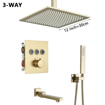 Decorbites™ Gold Thermostatische Regenwald-Duscharmatur-Mischbatterie-Set für das Badezimmer mit Decken- und Wandmontage