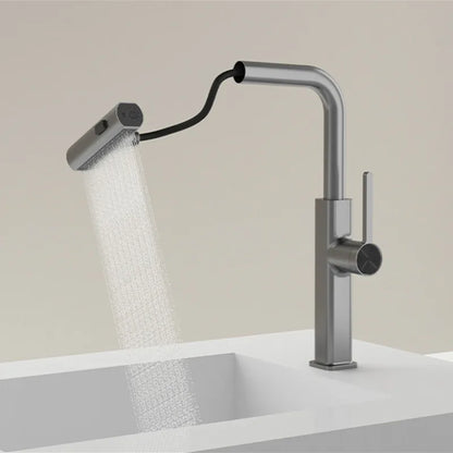 DecorBites™ Digital Display Single Lever Brass Kitchen Faucet - Hot Cold Pull Out Mixer