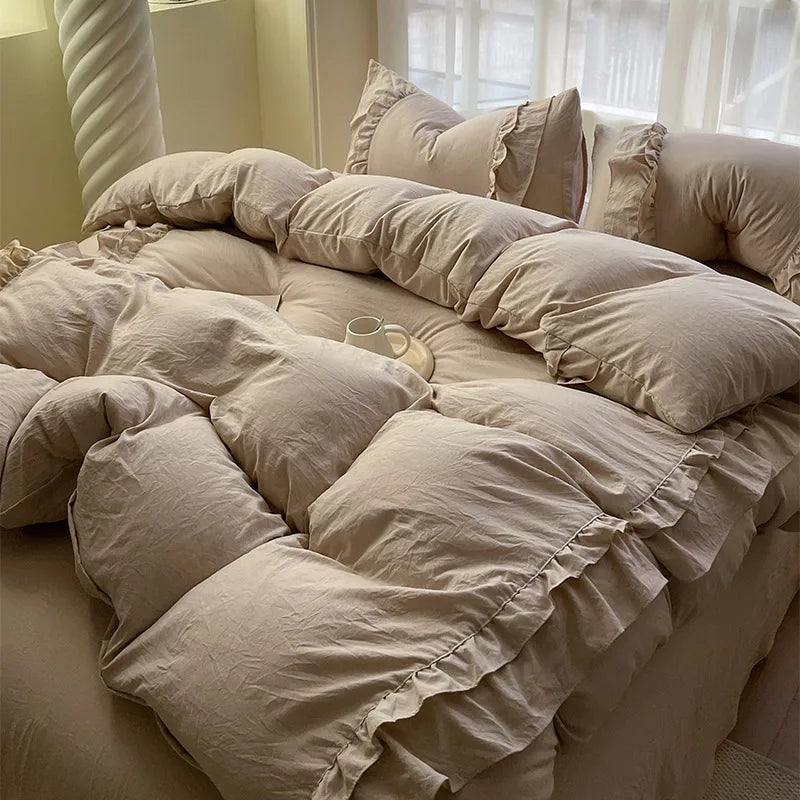 DecorBites™ Korean Princess Ruffles Bedding Set - Soft Microfiber, Duvet Cover Pillowcases - All Sizes