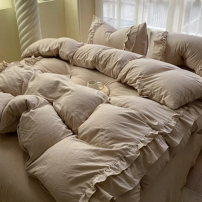 DecorBites™ Korean Princess Ruffles Bedding Set - Soft Microfiber, Duvet Cover Pillowcases - All Sizes
