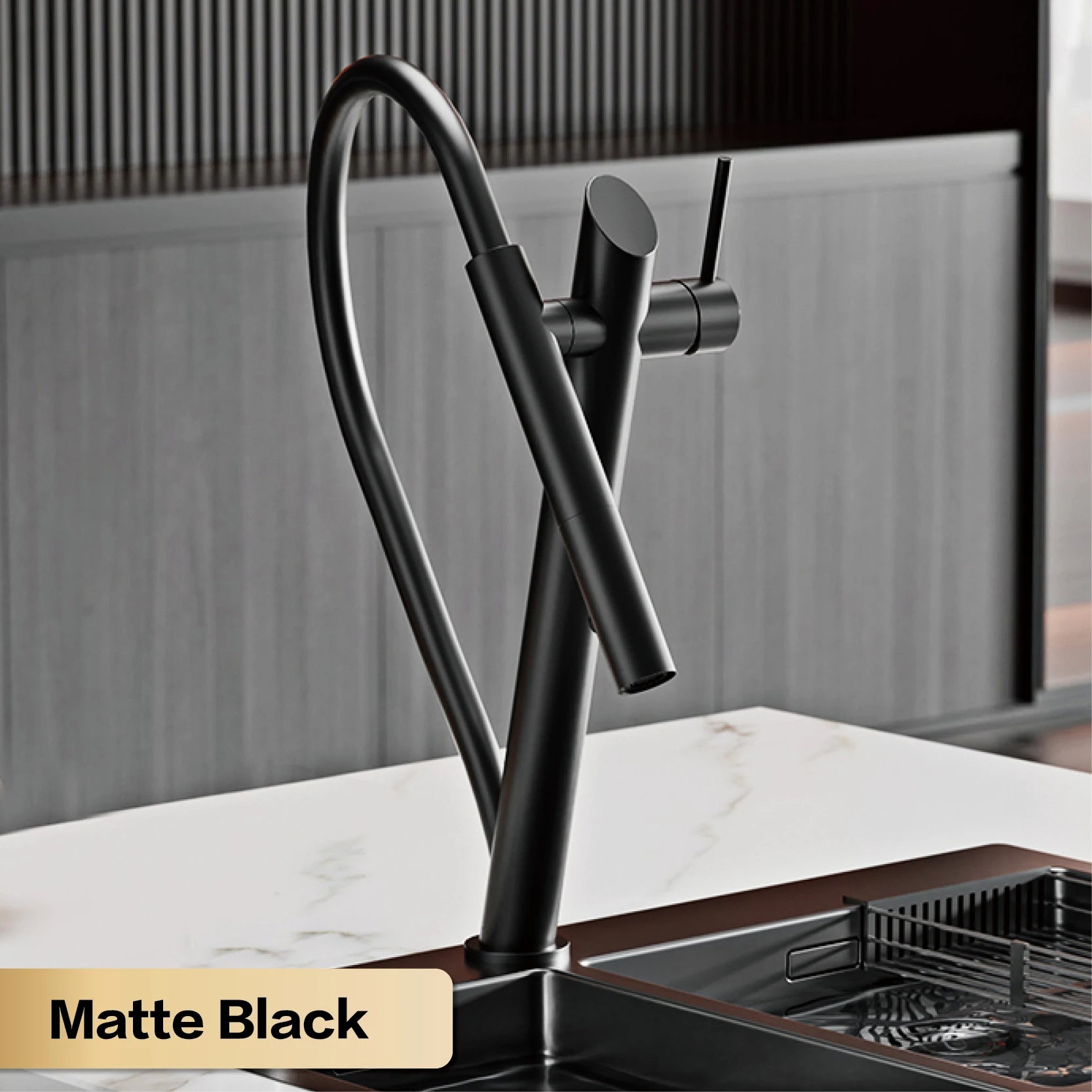 Black Pull-Out Kitchen Faucet Single-Lever Control