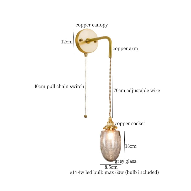 Decorbites™ Graue Glas LED Wandlampe Schlafzimmer Wohnzimmer Loft Modern Kupfer Wandlampe