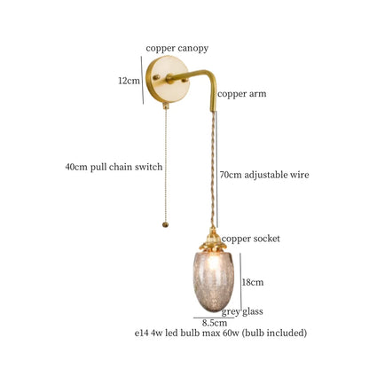 Decorbites™ Graue Glas LED Wandlampe Schlafzimmer Wohnzimmer Loft Modern Kupfer Wandlampe