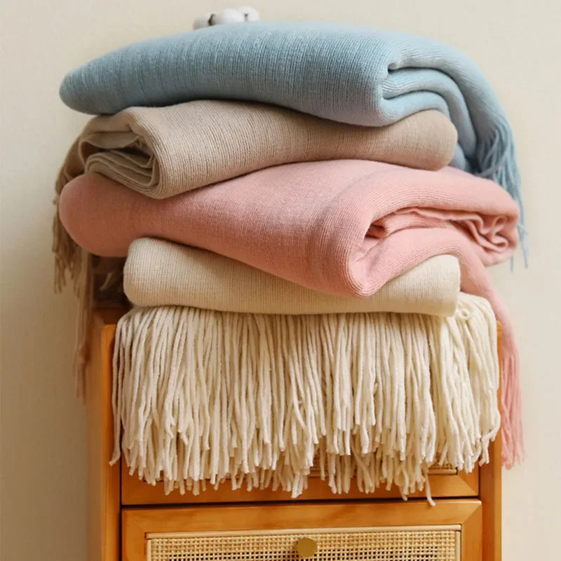 DecorBites™ Knitted Cashmere Siesta Blanket - Soft Sofa Throw & Bedding Blanket
