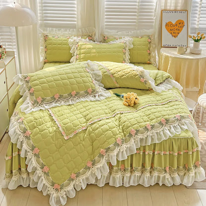 Decorbites™ Koreanische Prinzessinnen-Bettwäsche: Blumen, Spitze, Rüschen, Stickerei, Steppung, Bettbezug, Überdecke