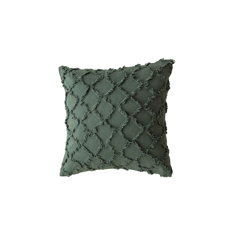 Decorbites™ Grüner Kaffee Geometrisches Tuft-Fransen Kissenbezug - Modern Minimalistischer Bestickter Bezug