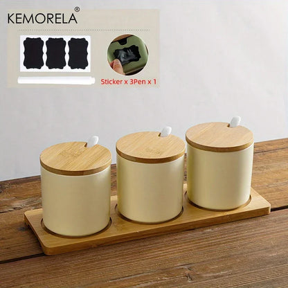 Decorbites™ Japanisches Retro-Keramik-Gewürzgefäß-Set mit Tablett - 3-teiliges Küchenorganizer
