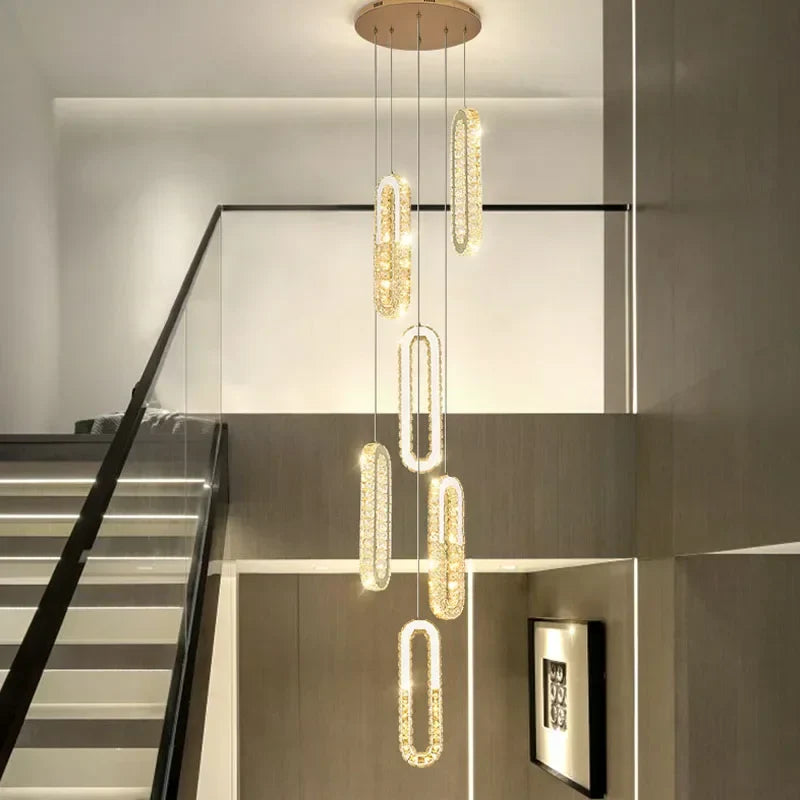 Gold Crystal Pendant Light 20-Light Elongated