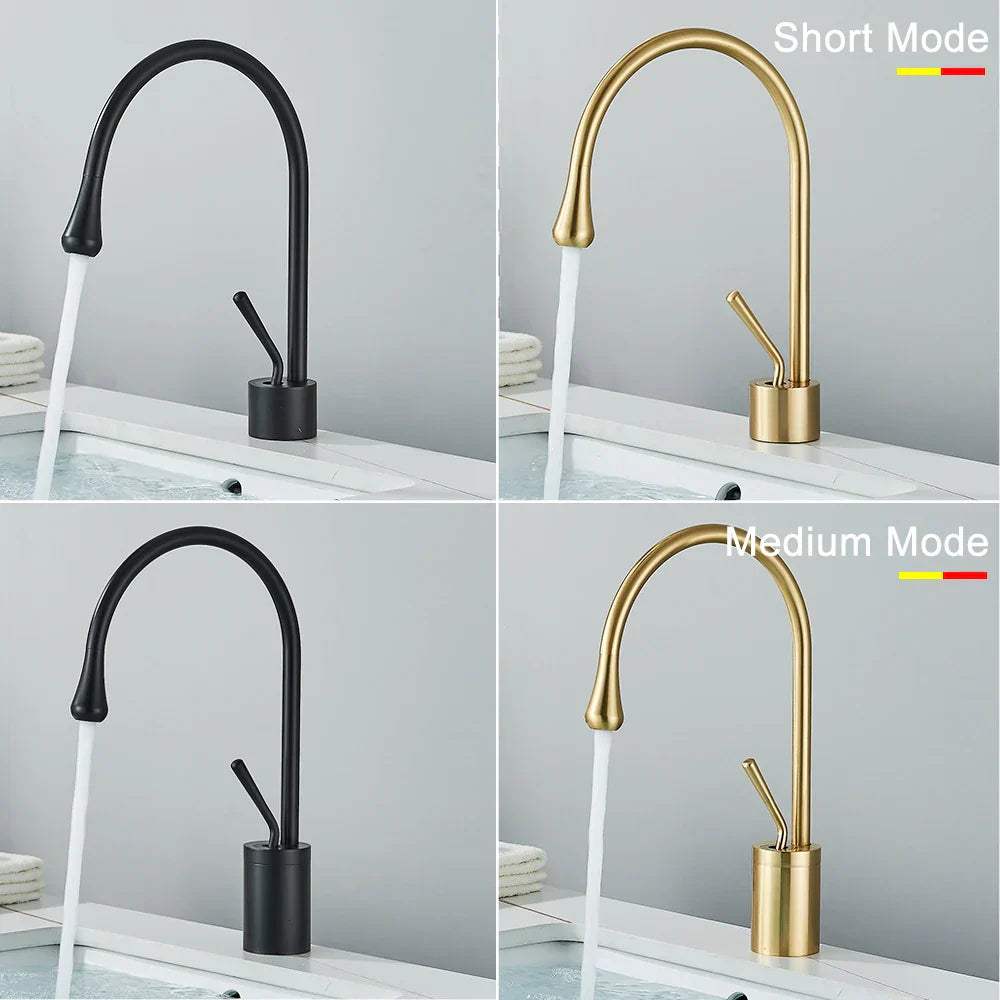 DecorBites™ Gold Tall Basin Faucet, 360 Swivel Waterfall Mixer for Bathroom Washbasin