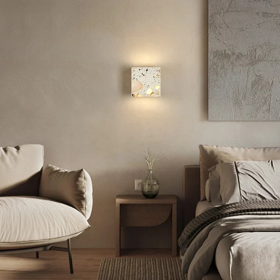Decorbites™ LED-Wandleuchte für Schlafzimmer, Balkon, Flur – wasserdicht, quadratisch, Terrazzo-Nachttischlampe