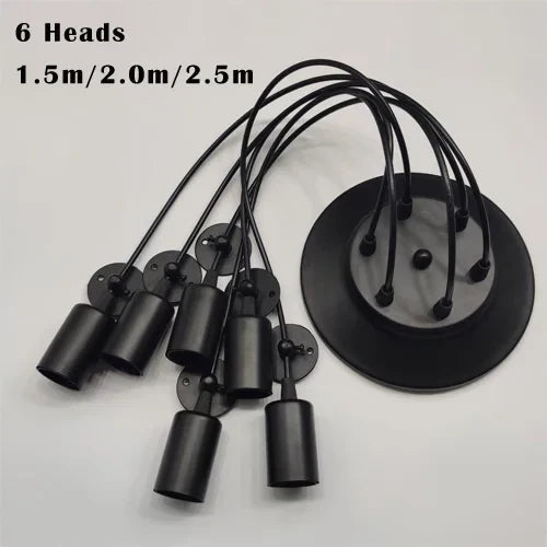 Black Industrial Spider Pendant Light, 6-Light Iron