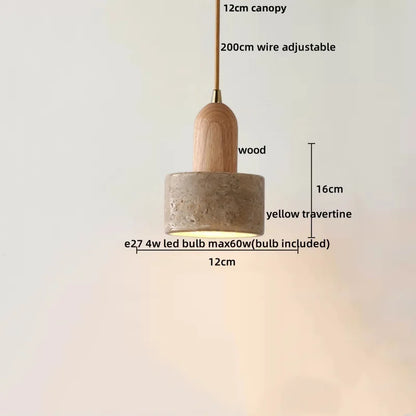 DecorBites™ LED Wood Pendant Light Adjustable Yellow Stone Bedroom Coffee Hanging Lamp