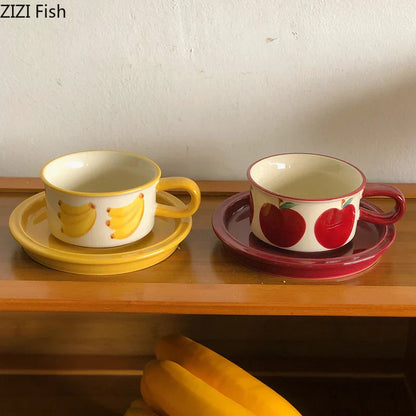 DecorBites™ Fruits Pattern Porcelain Coffee Mug Set for Dining Table and Afternoon Tea