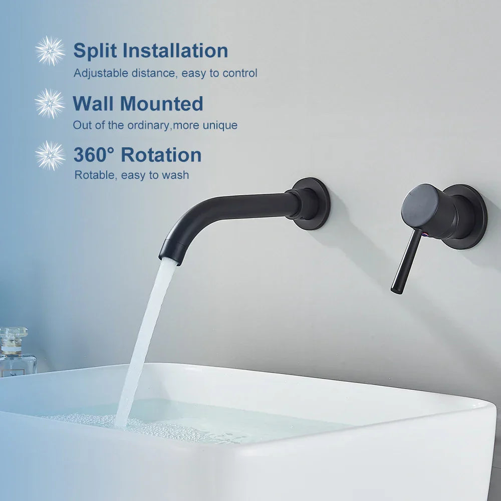 DecorBites™ Gold Wall Mounted Basin Faucet with 360° Rotation - Dual Hole Mixer Tap