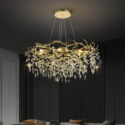 DecorBites™ Golden Branch Ceiling Crystal Chandelier for Bedroom Living Room Lighting