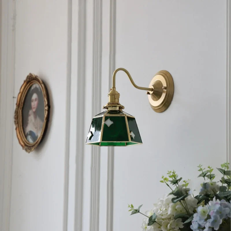Decorbites™ Grünes Glas LED Wandapplikation mit Kupferknopf-Schalter Vintage-Loft-Treppenlicht