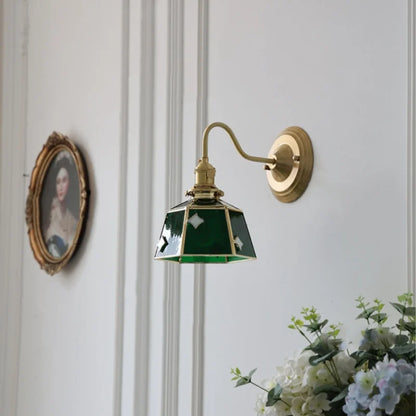 Decorbites™ Grünes Glas LED Wandapplikation mit Kupferknopf-Schalter Vintage-Loft-Treppenlicht