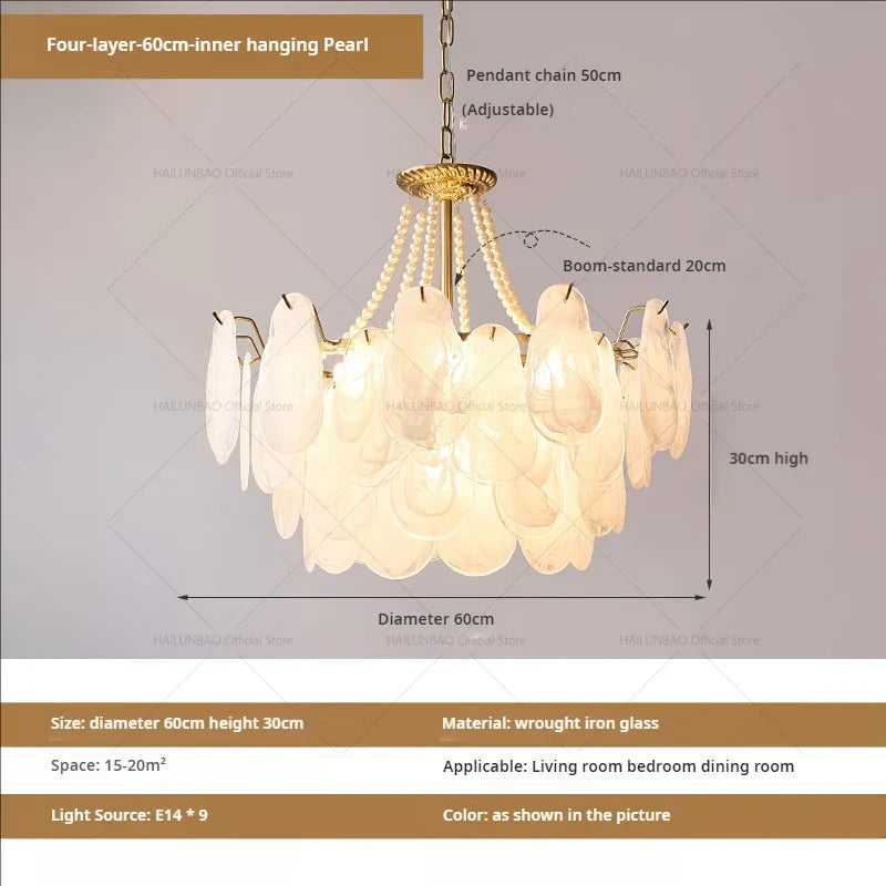 DecorBites™ French Chandelier Garden Light with K9 Crystal | Elegant Pearl Shell Design
