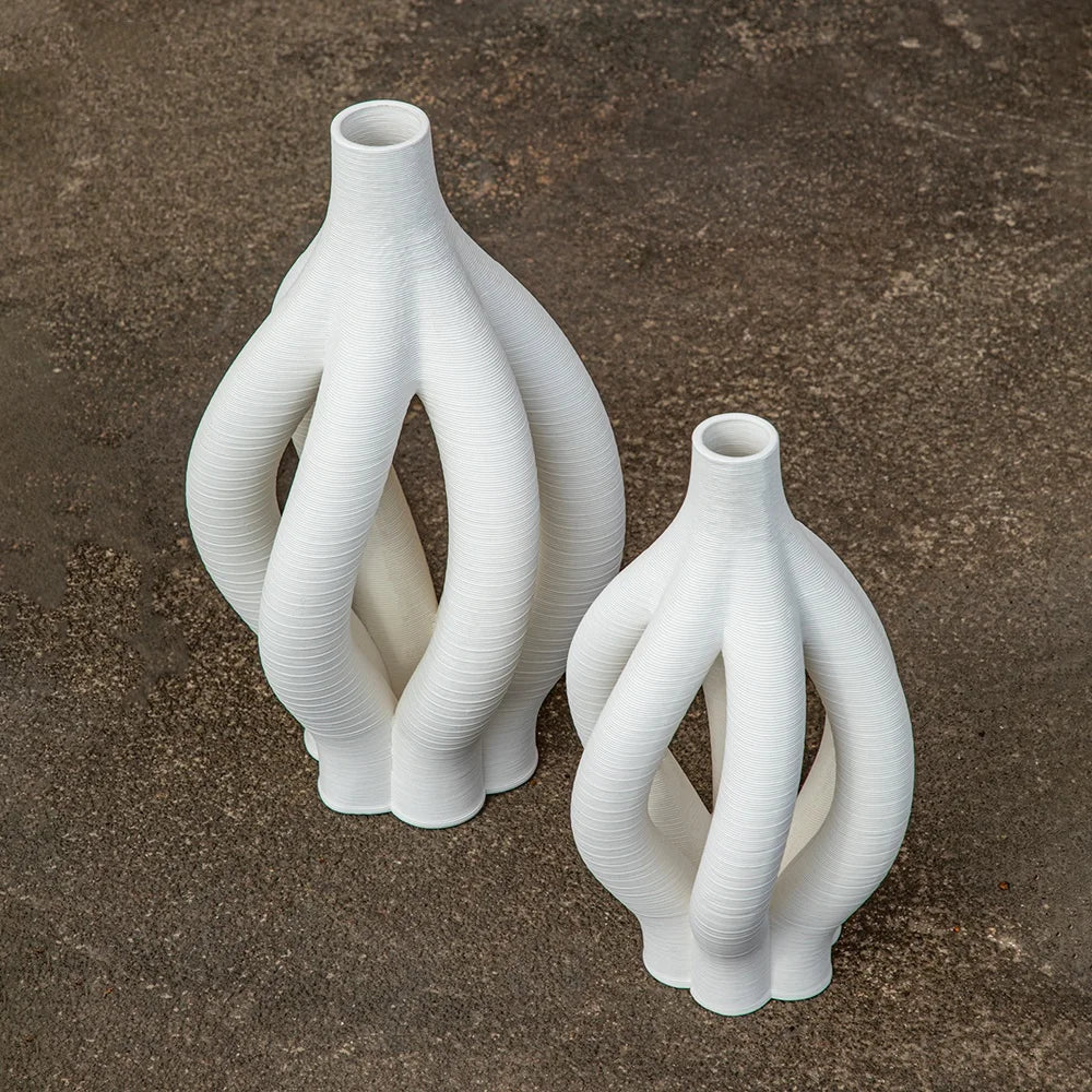 DecorBites™ Geometric Ceramic Spiral Vase Set for Home Decor and Floral Arrangement