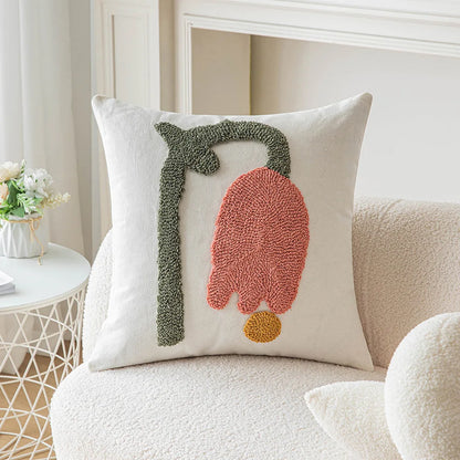 DecorBites™ Geometric Embroidery Beige Floor Pillow Cover for Living Room Sofa