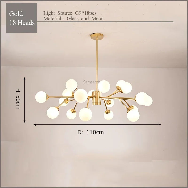 Gold Black LED Chandelier 18-Head For Bedroom