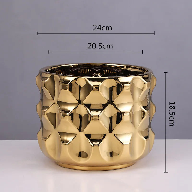 Gold Geometric Ceramic Vase