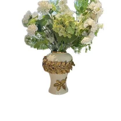 Decorbites™ Goldene Blätter Keramik Blumentopf mit handgeprägten Blumen für Blumenarrangements