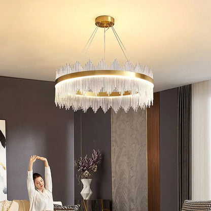 Decorbites™ Gold LED Kreis Kristall-Lüster: Elegante Heim-Pendant-Beleuchtung für Wohnzimmer, Schlafzimmer, Küche