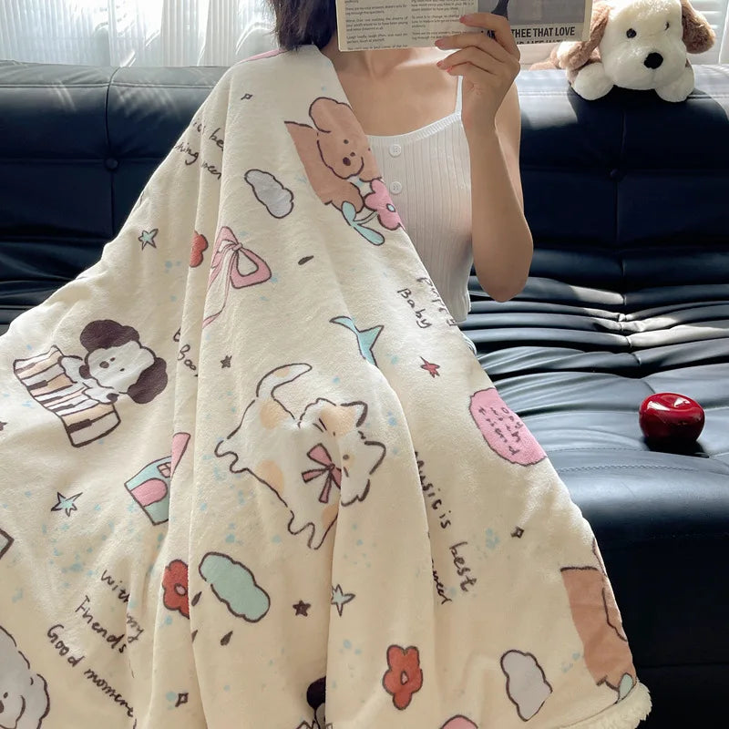 Coral Velvet Cartoon Blanket