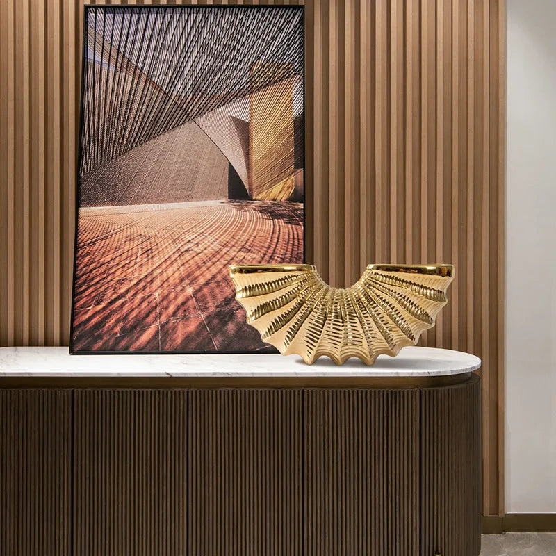 Decorbites™ Goldene Schale Keramikvase | Geometrisches Design | Wohnzimmerdekoration