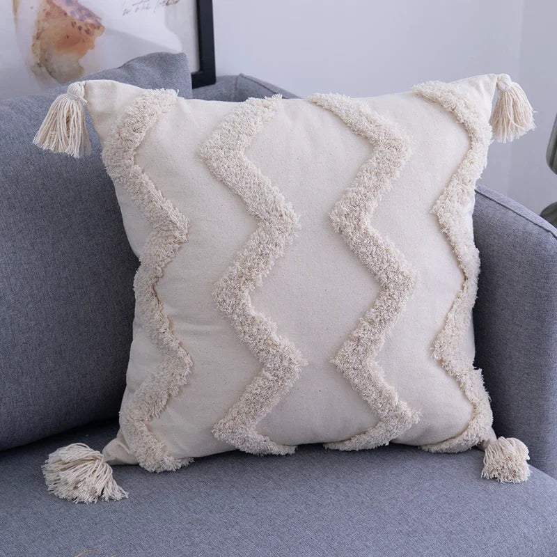 DecorBites™ Lace Tassel Cushion Tufted Sofa Pillowcase for Office Chair Pad