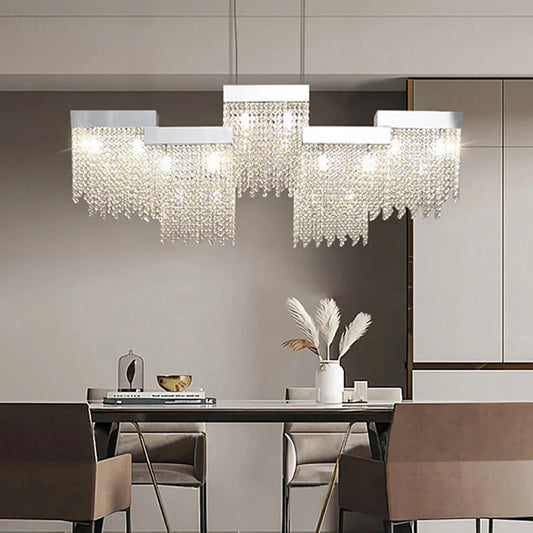 Decorbites™ Kristall-Quasten-Kronleuchter: Moderne Luxus-Silber-Hängeleuchte für das Esszimmer