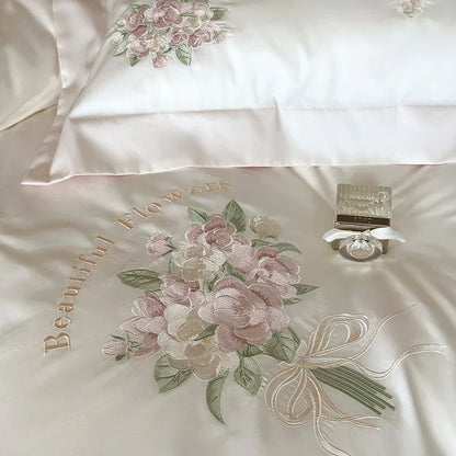 DecorBites™ Flowers Embroidery Lace Princess Bedding Set 1000TC Egyptian Cotton Duvet Cover Set