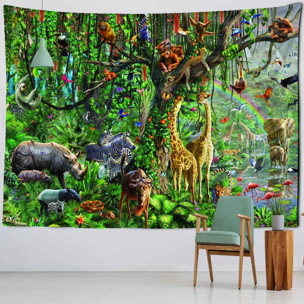 Decorbites™ Dschungel-Tier-Teppich-Wandbehang: Boho-Stil Heimdekoration & Kinderzimmer-Kunst