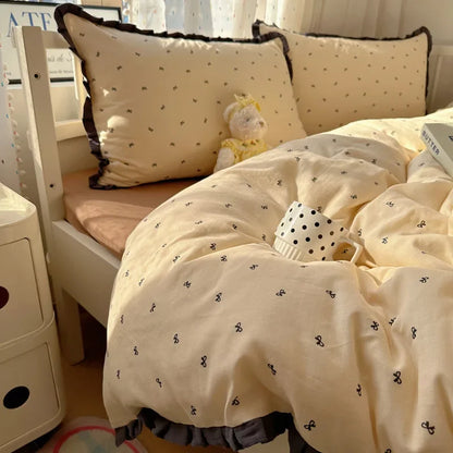 Decorbites™ Spitzenbettwäsche-Set mit Daunendeckelbezug 4 Teile Französisches gewaschenes Baumwollgewebe für Einzel- und Doppelbetten