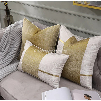 DecorBites™ Frosted Gold Satin Lumbar Pillow Covers - Luxe Sofa Cushion Cases