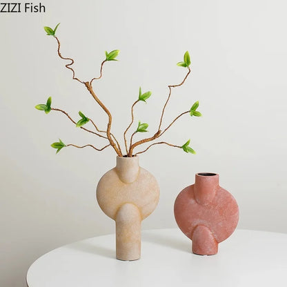 DecorBites™ Ceramic Disc Vase: Geometric Round Table Decoration for Floral Arrangement