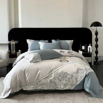 Decorbites™ Luxus-Schmetterlingsblumen-Stickerei-Bettwäsche-Set mit Steppdecke Bezug Laken Kissenbezügen 4Stk