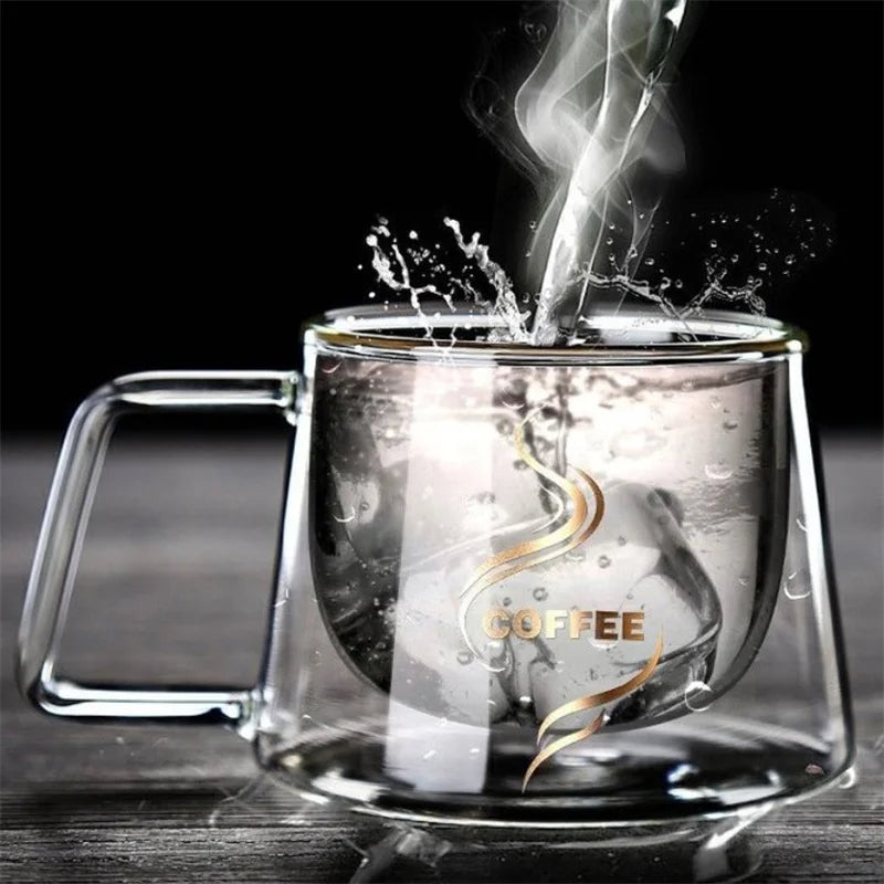 DecorBites™ Glass Double Wall Coffee Mug with Handle, 200ml Heat-resistant Espresso Cup