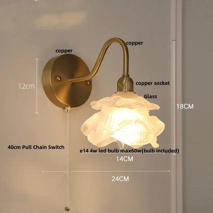 DecorBites™ Brass LED Wall Lights Pull Chain Switch Clear Glass Modern Vanity Mirror Light