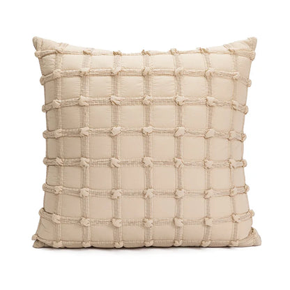 DecorBites™ Geometric Cotton Embroidered Pillow Case with Tufted Fringe, Decorative Sofa Cushion Cover