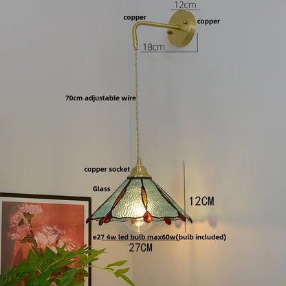 Decorbites™ Glas Messing LED Wandarmleuchte mit Zugschalter Vintage Waschtischleuchte