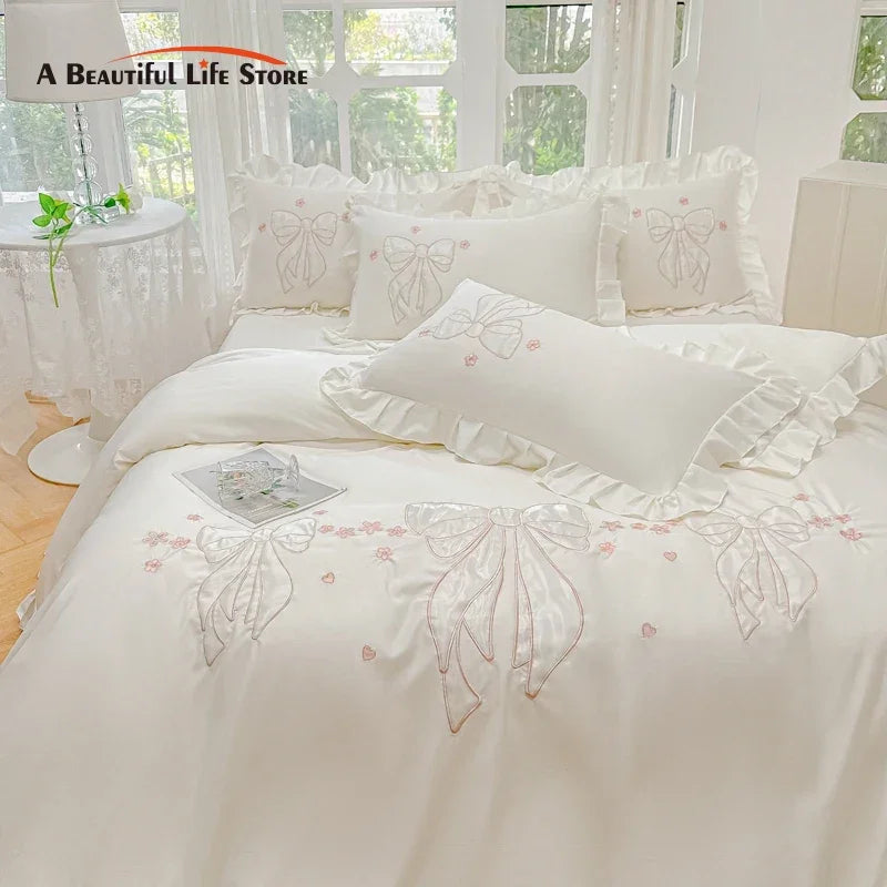 Decorbites™ Eis-Seide-Bestickte Rüschen-Bettwäsche-Set mit kühlendem und hautfreundlichem Gefühl
