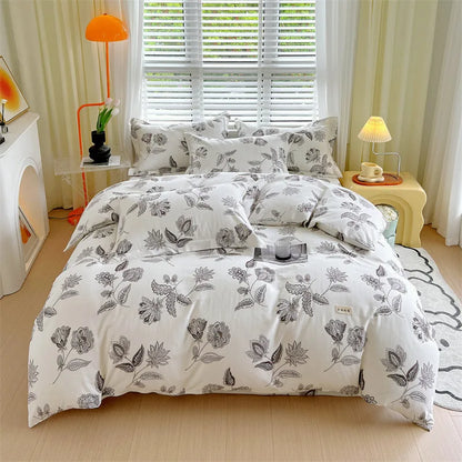 DecorBites™ Cotton Stripe Comforter Cover Set for Single Double Bed - Autumn Winter