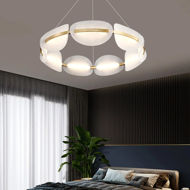 Decorbites™ Goldener Ring Weißer Acryl-Hängerleuchte für Wohnzimmer Esszimmer