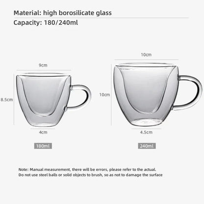DecorBites™ Heart Love Double Wall Glass Mug with Handle for Coffee Tea Milk Juice